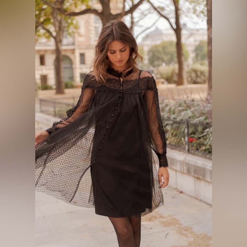 Elegant Black Lace Mini Dress - Picture 4 of 15